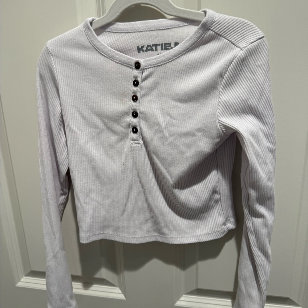 Katie j White Ribbed Long Sleeve Top